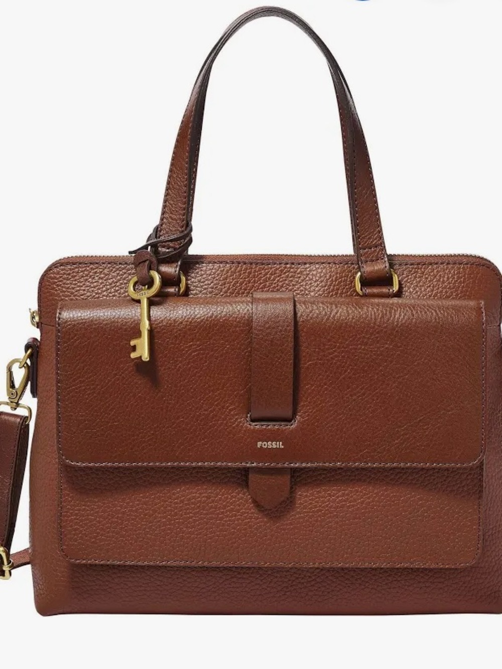 Fossil Kinley Leather Large Satchel Brown with Key Charm